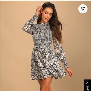 Floral Forever Navy Blue Floral Print Smocked Skater Dress Size M